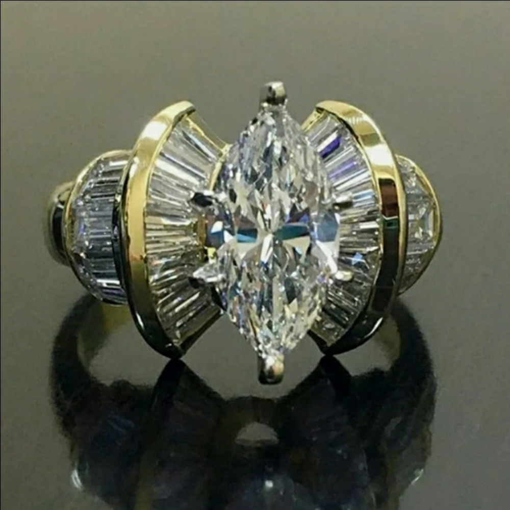 3ct 14K Yellow Gold Plated Diamond Ring